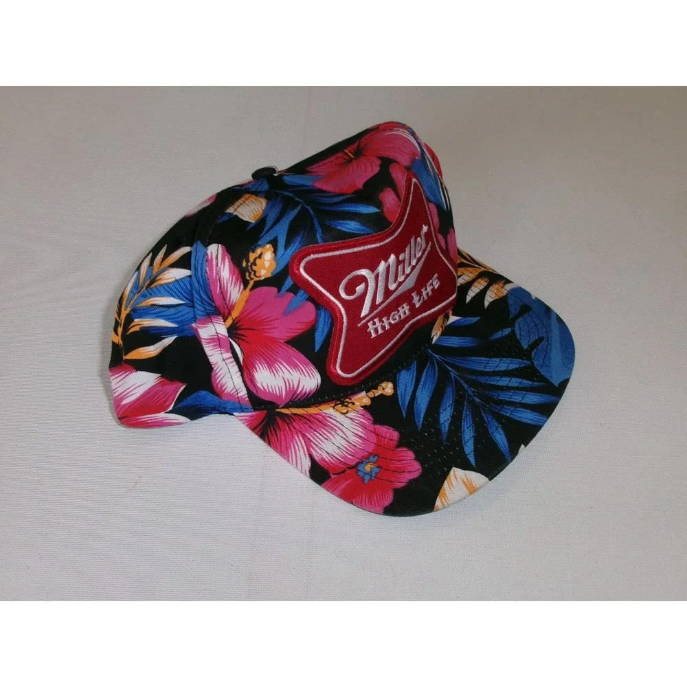 MILLER BEER FLORAL HAWAII SNAPBACK BEACH GOLF Y2K 00S HAT CAP VINTAGE M3